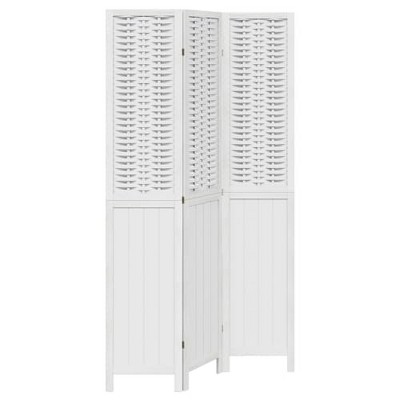 vidaXL White Room Divider in Solid Paulownia Wood and Bamboo - Privacy Folding Screen, Indoor Partition - 105-110x200cm 3 Panel
