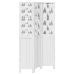 vidaXL White Room Divider in Solid Paulownia Wood and Bamboo - Privacy Folding Screen, Indoor Partition - 105-110x200cm 3 Panel - 1 of 4