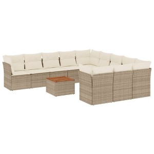 vidaXL Patio Sofa Set with Cushions Outdoor Furniture 12 Piece Poly Rattan - Beige and Cream - 1 of 4