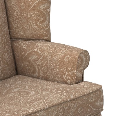Paisley Cream Microfiber Handcrafted Wingback Accent Chair