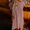 Womens Babydoll Dress with Ruffle V Neck Button Cap Sleeve Mini Length Pleated Button Shift Dress - 4 of 4