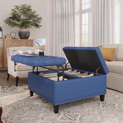 Faux Leather Lift-Top Coffee Table Ottoman, Large Upholstered Footrest Stool Toy Box Storage