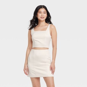 Women's Satin Tank - A New Day™ Cream - 1 of 3