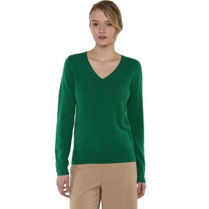 JENNIE LIU Women's 100% Pure Cashmere Long Sleeve Pullover V Neck Sweater - 1 of 2
