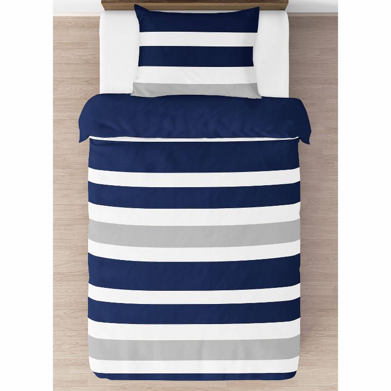 4pc Stripe Twin Kids&#39; Comforter Bedding Set Navy and Gray - Sweet Jojo Designs, 4 of 7