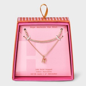 14K Gold Dipped Cubic Zirconia Initial Necklace Set 2pc - A New Day™ Gold - 1 of 3