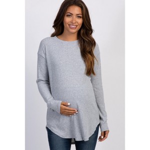 PinkBlush Heather Grey Long Sleeve Ribbed Maternity Top - 1 of 4