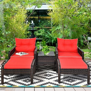 Costway 5 PCS Patio Rattan Furniture Set Sofa Ottoman Table w/Cushion Garden Red - 1 of 4