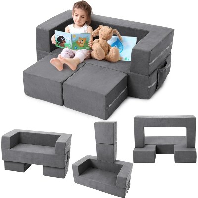 Kids Play Couch, 3Pcs Modular Kids Couch Toddler Couch for Playroom Bedroom, Convertible Foam Kids Play Sofa with Removable Cover