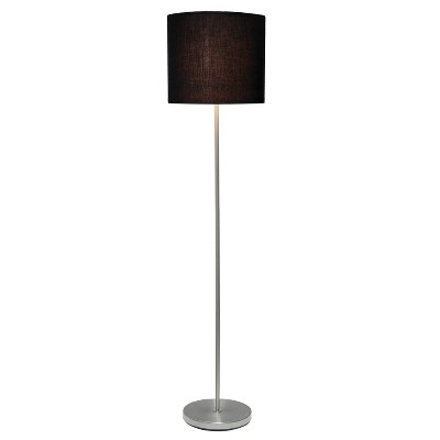 Black Brushed Nickel Drum Shade Floor Lamp with Faux Silk Shade