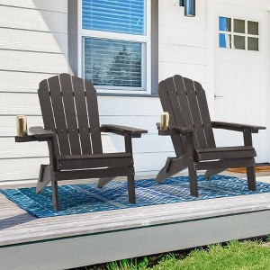 Sonkuki 2-Pack Folding Adirondack Chair Patio Outdoor Plastic Fire Pit Chair Weather Resistant for Lawn, deck and Backyard - 1 of 4