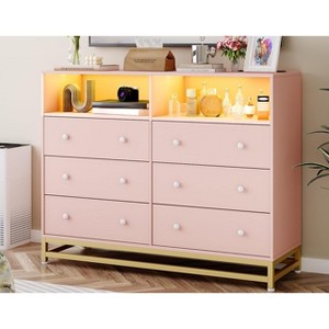 6 Drawers Dresser with LED Lights for Bedroom, Drawer Dressers with Charging Station, Open Space Storage Chest for Entryway, Closet, Living Room - 1 of 4