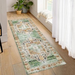 2'x6' Machine Washable Runner Rug, Non-Slip Backing, Vintage Low Pile, Boho Style for Kitchen, Entryway, Laundry Room, Blue - 1 of 4