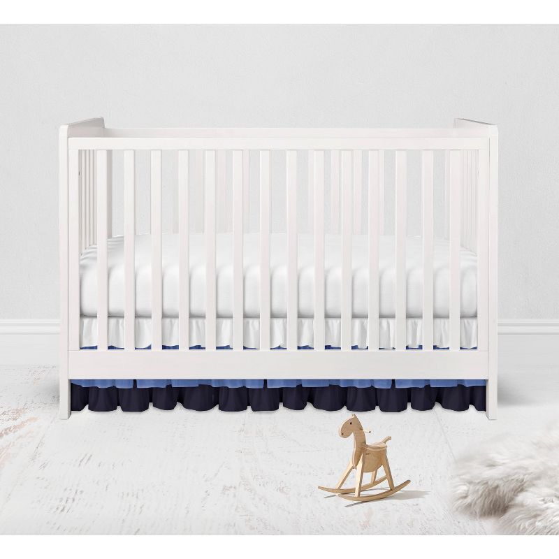  Bacati - 3 Layer Ruffled Crib/Toddler Bed Skirt - White/Blue/Navy, 4 of 7