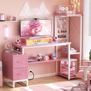 Ahealpus Computer Desk with Power Outlets and Fabric Drawers - 1 of 4