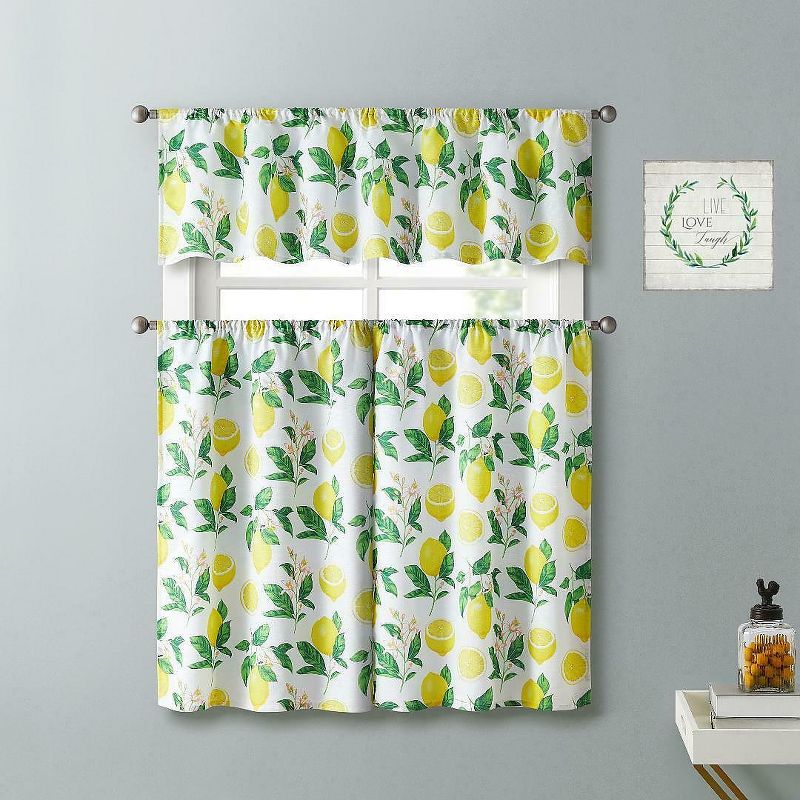 Kate Aurora Country Lemon Vine Complete 3 Piece Kitchen Curtain Tier & Valance Set - 56 in. W x 36 in. L, 2 of 3