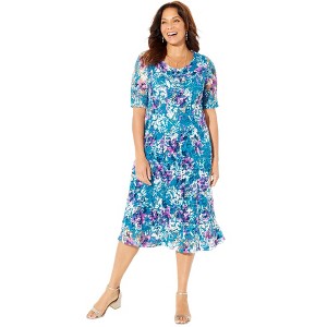Catherines Women's Plus Size Stretch Lace Fit & Flare Dress - 1 of 4