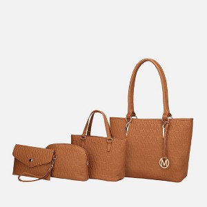 MKF Collection Edelyn Embossed M Signature Vegan Leather Women’s Tote Bag by Mia K – 4 Pcs set - 1 of 4