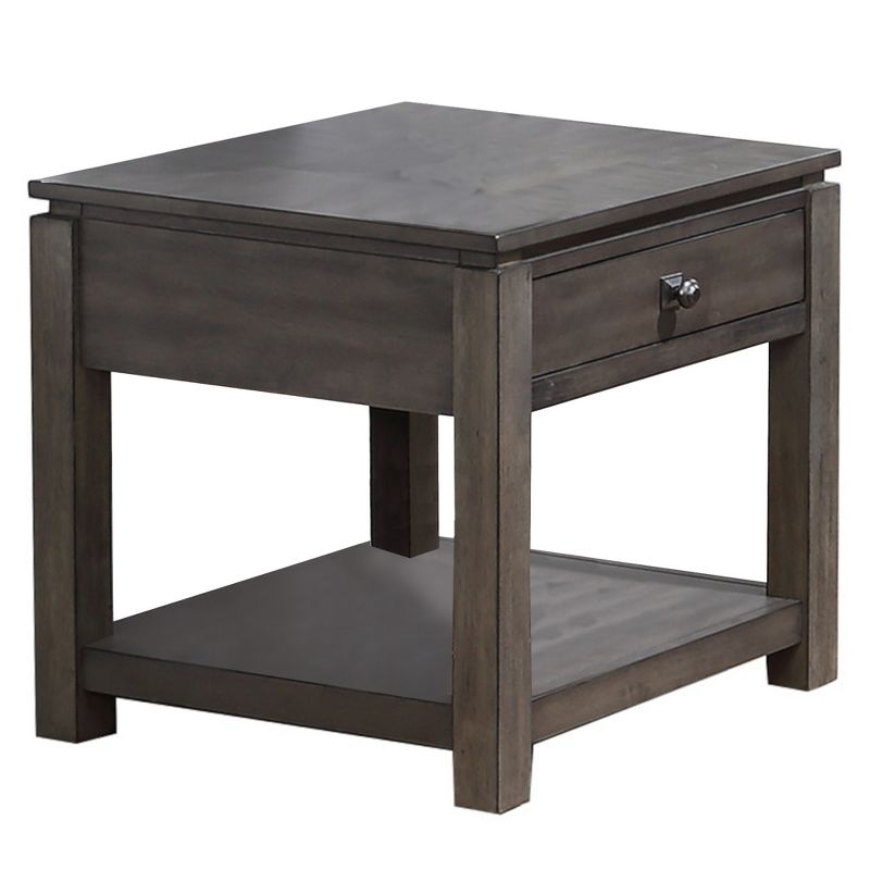 Besthom Shades of Sand 24 in. Weathered Grey Square Solid Wood End Table with 1 Drawer, 1 of 6
