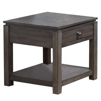 Besthom Shades of Sand 24 in. Weathered Grey Square Solid Wood End Table with 1 Drawer