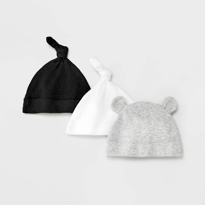 Baby 3pk Basic Hat - Cloud Island™ Black Newborn