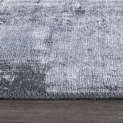 Gray Abstract Flat Woven Washable Synthetic Area Rug 5' x 7'