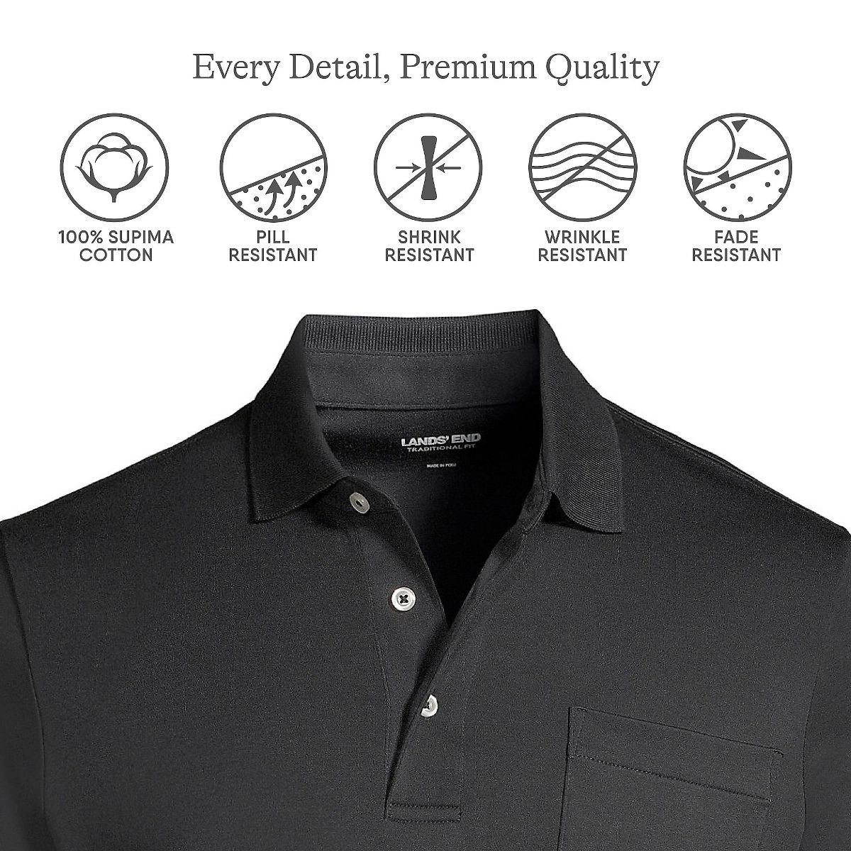 Lands' End Men's Short Sleeve Cotton Supima Polo Shirt with Pocket - thumbnail 3