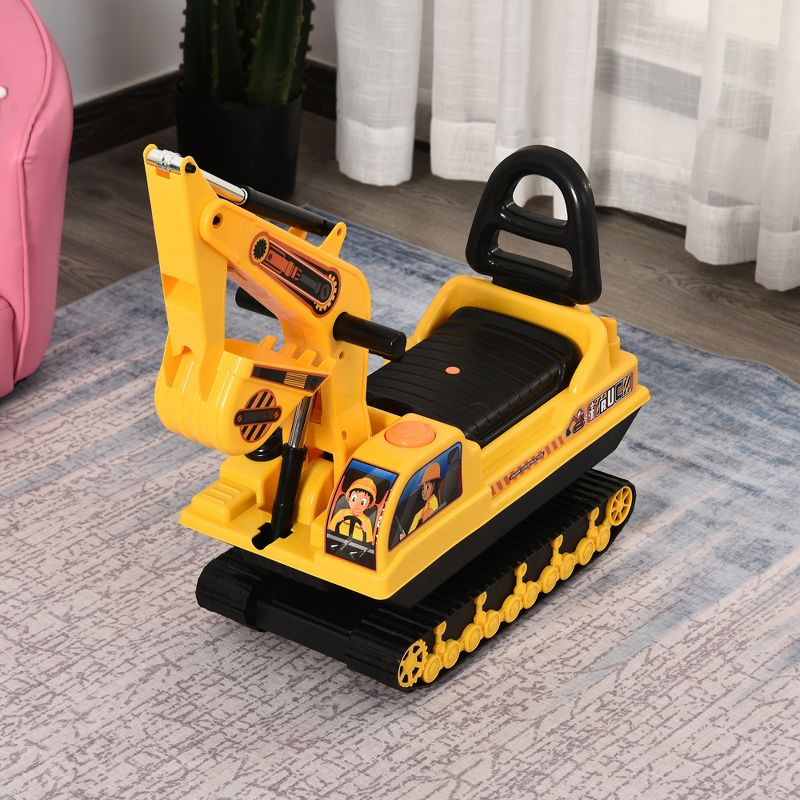 Qaba NO POWER Ride On Excavator Toy Tractors Digger Movable Scooter Walker Pretend Play Toddler Construction Truck Basket Storage Yellow, 3 of 10