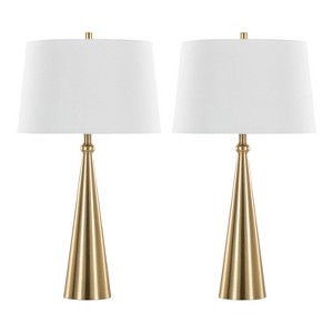LumiSource Set of 2 Cone 30" Contemporary Metal Table Lamp in Gold and White Linen - 1 of 4