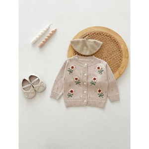 MyKids-USA Autumn New Arrival Baby Kids Girls Comfortable Flowers Embroiedery Pattern Knitted Long Sleeves Cardigan - 1 of 4