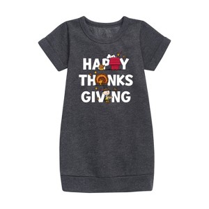 Girls' - Peanuts - Happy Thanksgiving Icons Graphic Short Sleeve Fleece Dress - 1 of 4