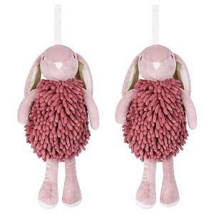REGALWOVEN Cute Cartoon Rabbit Shape Fuzzy Ball Soft Absorbent Chenille Hand Towel 2 Pack 6" x 14" - 1 of 4
