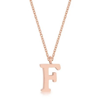 ShineHigh Elaina Rose Gold Stainless Steel Initial Pendant Necklace with 16” Chain + 2” Extender – Letters F, I, O, Q, U, V, W, X, Y