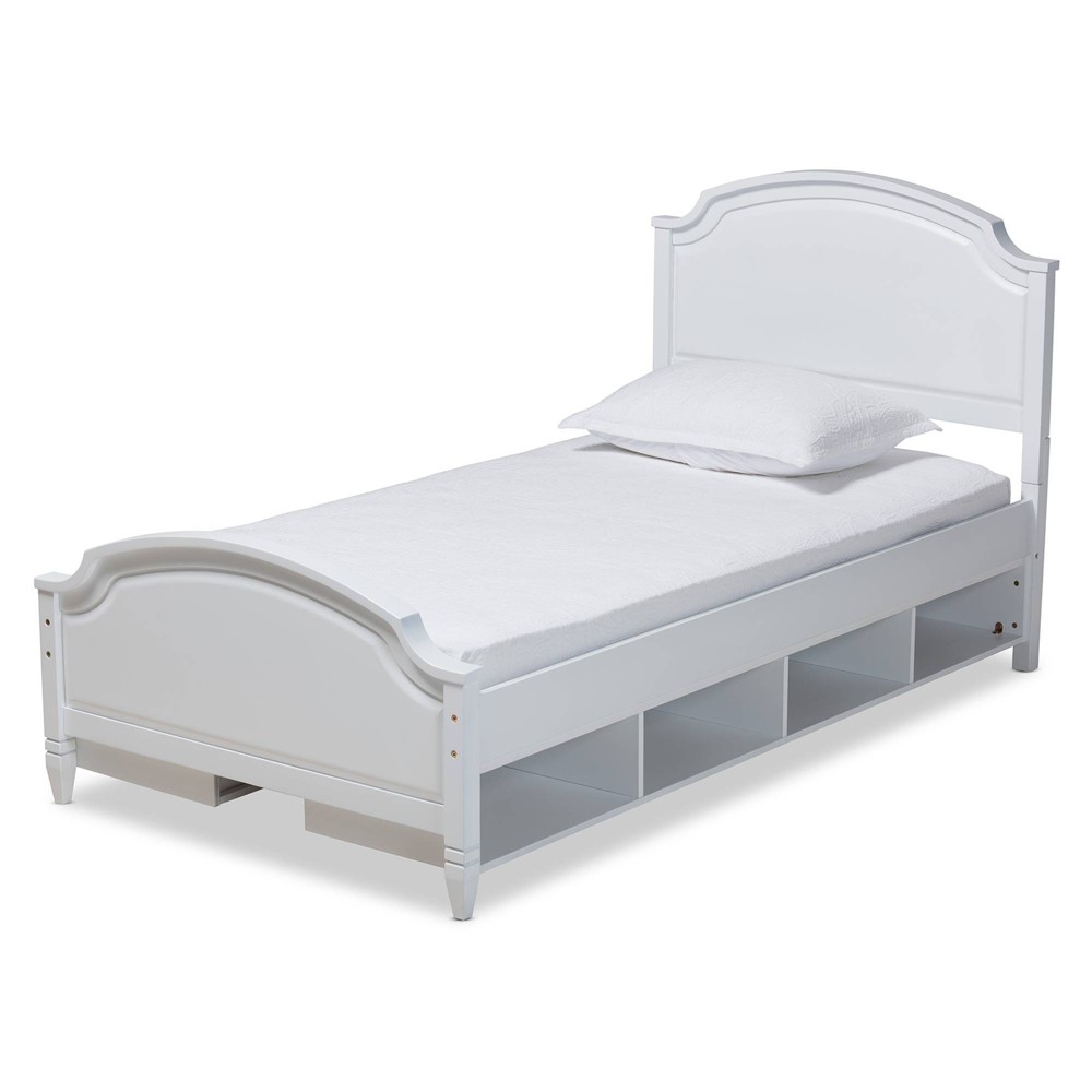 Photos - Bed Frame Twin Elise Wood Storage Platform Bed White - Baxton Studio
