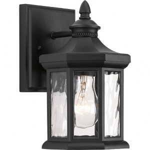 Progress Lighting, Edition, 1-Light Wall Lantern, Textured Black, Clear Water Glass, Porcelain Collection - 1 of 3