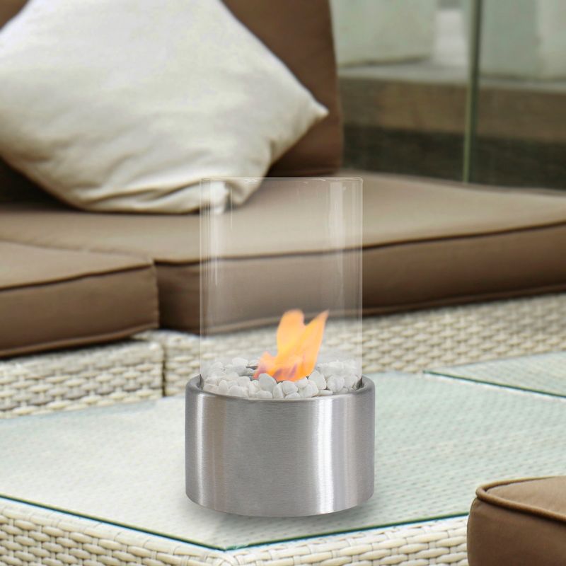 Northlight 10.5" Bio Ethanol Round Portable Tabletop Fireplace with Silver Base, 2 of 8