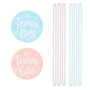 Sparkle and Bash 48 Pieces Gender Reveal Party Favors - Team Boy Team Girl Gender Button Pins & Beaded Necklaces - 1 of 4