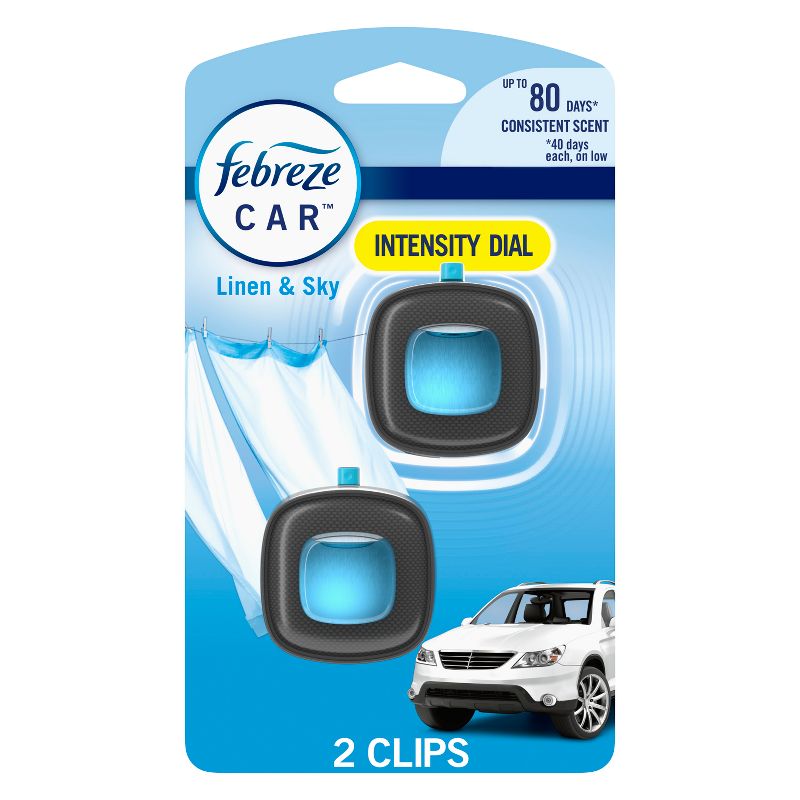 Febreze Car Air Freshener Vent Clip - Linen &#38; Sky Scent - 0.13 fl oz/2pk, 1 of 12