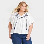 Women's Flutter Short Sleeve Embroidered Top - Knox Rose™