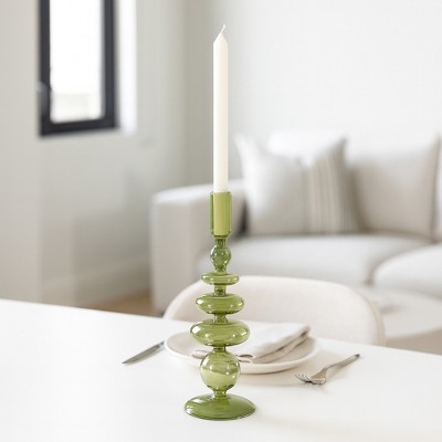 Glass Taper Candle Holder - Modern Decorative Candlestick for Home, Office, Bedroom & Living Room - Elegant Tall Contemporary Accent Decor