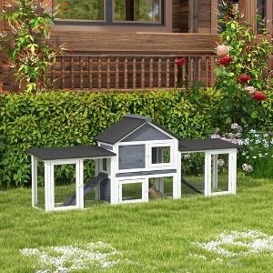 LOVMOR 83"L Outdoor Rabbit Hutch, Guinea Pig Cage Indoor Outdoor Wooden Bunny Hutch with Double Runs - 1 of 4