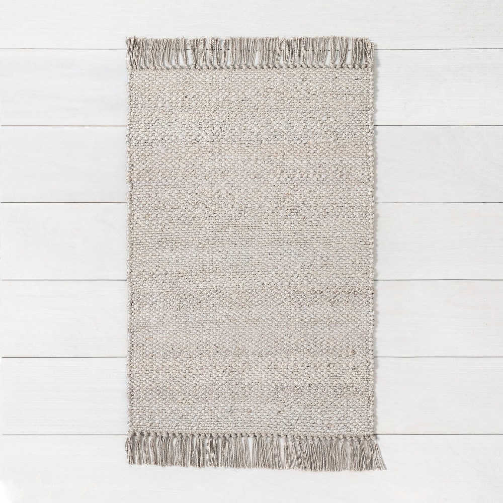 3' x 5' Bleached Jute Rug with Fringe Gray - Hearth & Hand with Magnolia was $34.99 now $17.49 (50.0% off)