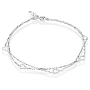 Bella Silver Sterling Silver, Double Strand Open Hearts Anklet - Silver - 9+1 Inch - 1 of 2