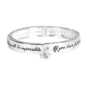 Dicksons Faith The Size of a Mustard Seed Cross Charm Engraved Verse Women's One Size Silver Plated Stainless Steel Everyday Four-Tile Stretch - 1 of 4