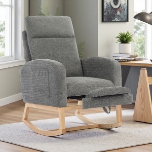 Linen Glider Rocking Chair with High Backrest and Solid Wood Legs - 1 of 4