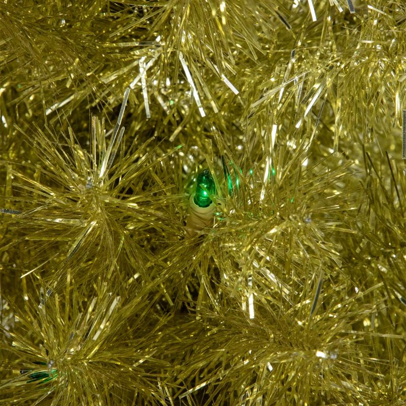 Northlight 4' Pre-Lit Gold Iridescent Tinsel Slim Artificial Christmas Tree - Green Lights, 3 of 7