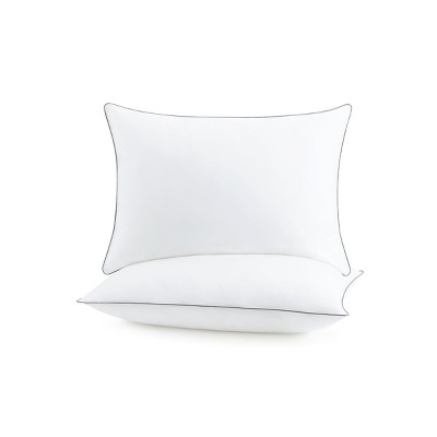 Queen Size White Hypoallergenic Polyester Bed Pillows with Silver Piping