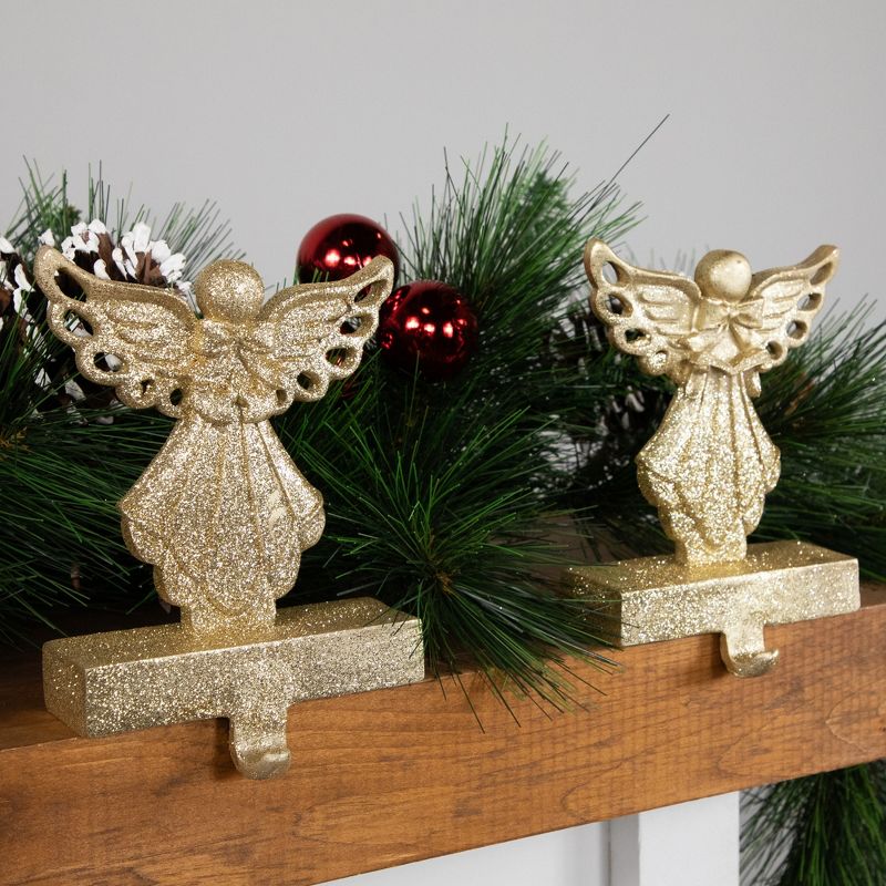 Northlight Set of 2 Gold Angel Glittered Christmas Stocking Holders 5.5", 3 of 8