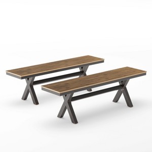 Modern Outdoor Dining Table for 6, Patio Table with Sturdy X-Legs, Durable HDPS & Aluminum, Weather Resistant, 3-Year Warranty, Dark Gray - 1 of 4