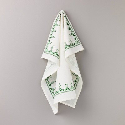 Ornate Border Flour Sack Kitchen Towel Cream/Green - Hearth & Hand™ with Magnolia
